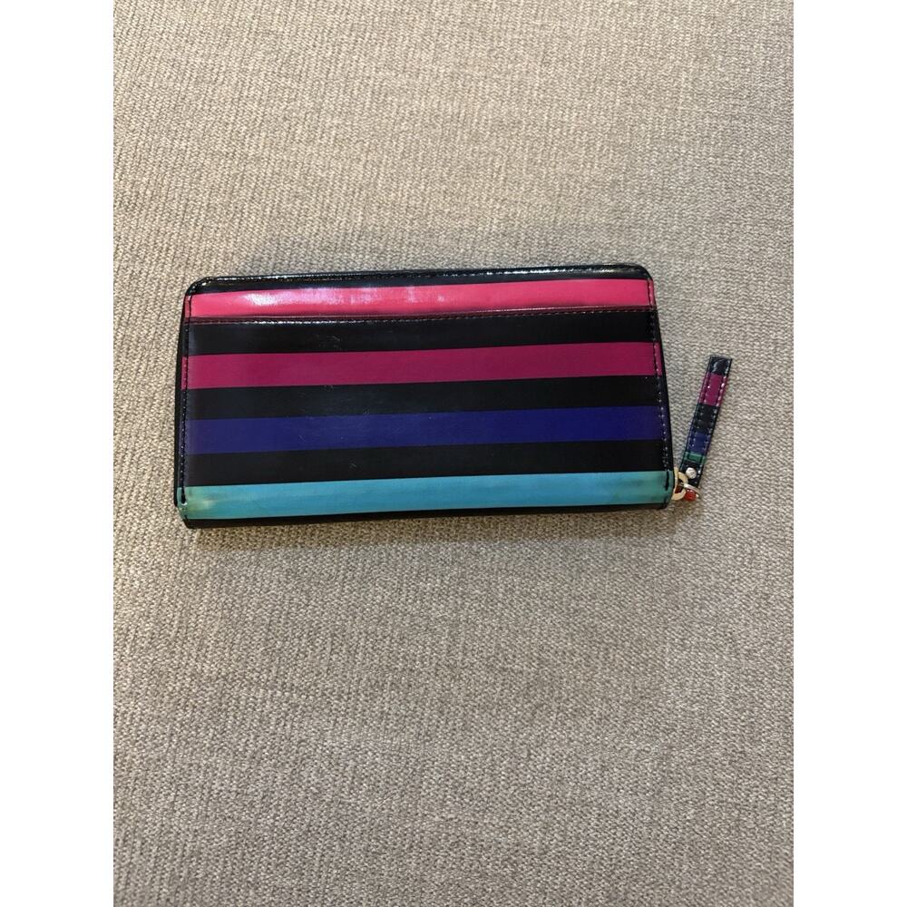 Kate Spade Full Zip Vinyl Neda Daycation Wallet Multi-Party Colored Stripes - Picture 3 of 6